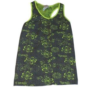 Racerback Floral Tank Top Neon Green & Gray Polyester/Spandex One Size FCF Style